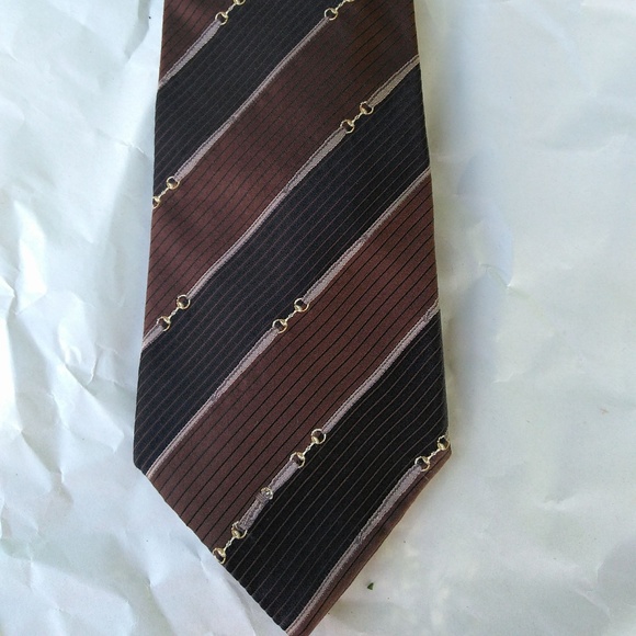 GUCCI VINTAGE HORSEBIT SILK NECK TIE brown black - Picture 1 of 5